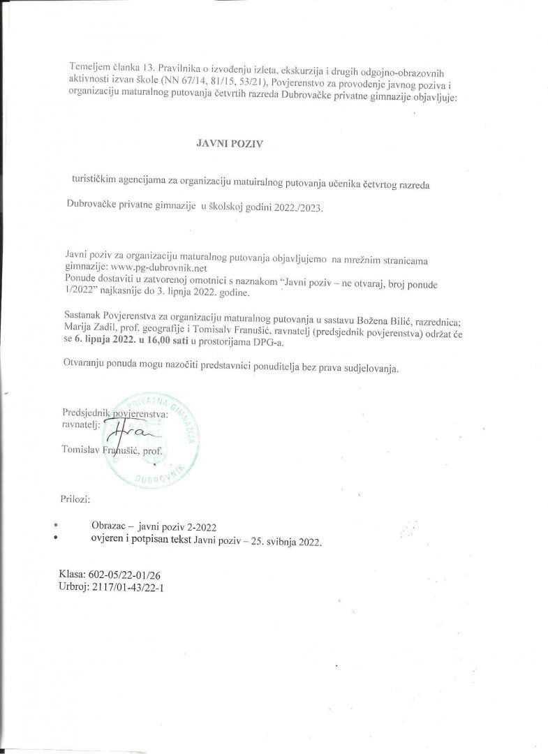 Javni pozvi za maturalno putovanje 